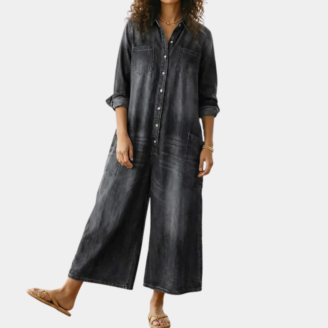 Γεωργία ™ | Vintage denim ολόσωμη φόρμα με κουμπιά