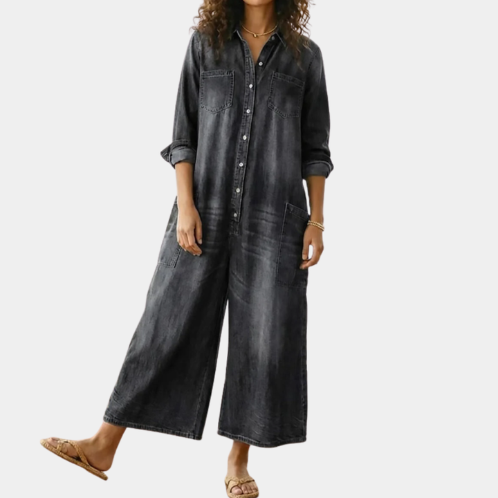 Γεωργία ™ | Vintage denim ολόσωμη φόρμα με κουμπιά