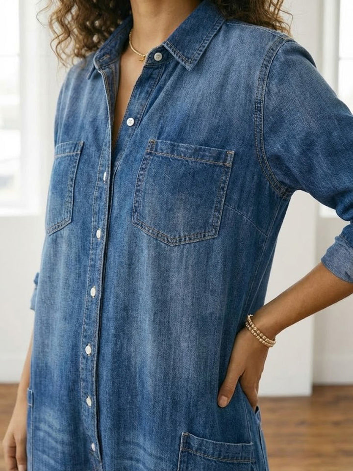 Γεωργία ™ | Vintage denim ολόσωμη φόρμα με κουμπιά
