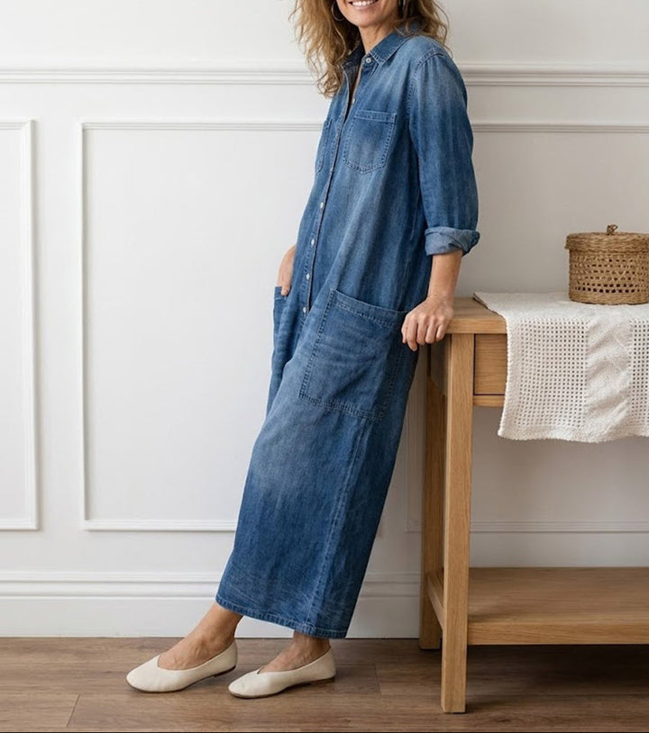 Γεωργία ™ | Vintage denim ολόσωμη φόρμα με κουμπιά