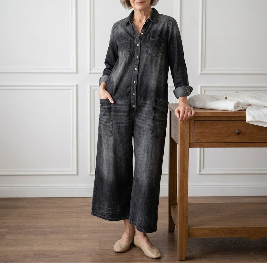 Γεωργία ™ | Vintage denim ολόσωμη φόρμα με κουμπιά