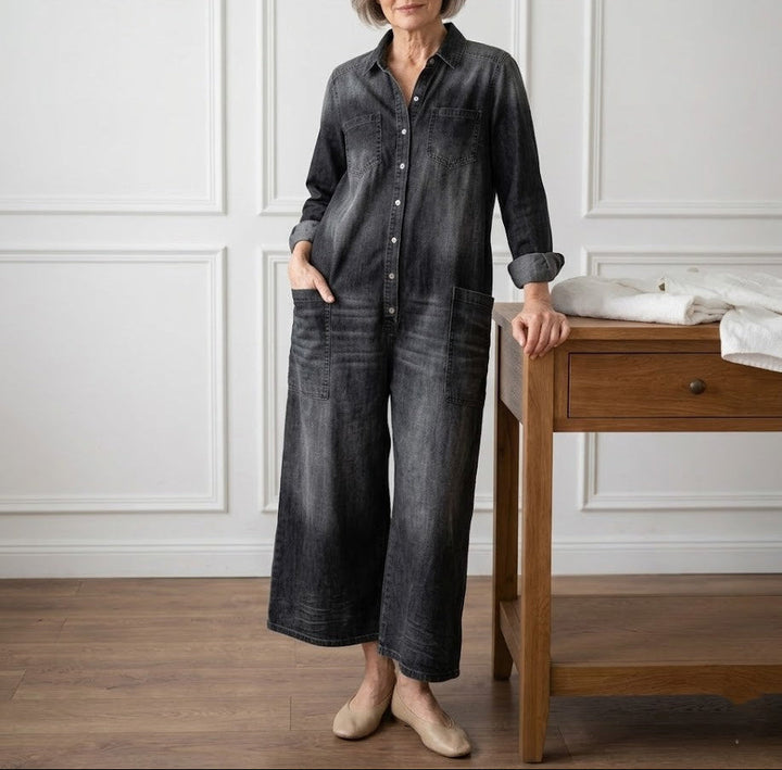 Γεωργία ™ | Vintage denim ολόσωμη φόρμα με κουμπιά
