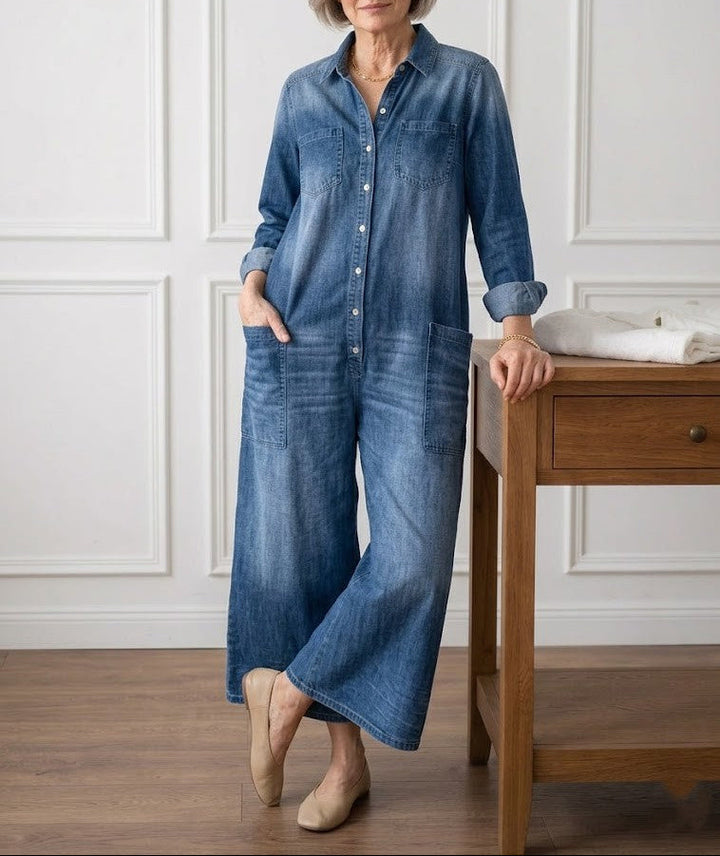 Γεωργία ™ | Vintage denim ολόσωμη φόρμα με κουμπιά